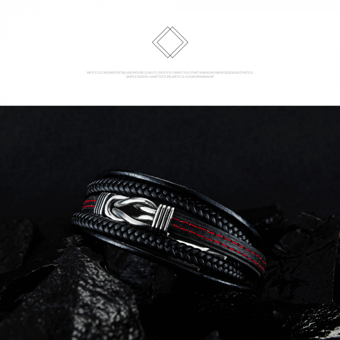 Bratara nod marinaresc din inox si piele neagra [15]