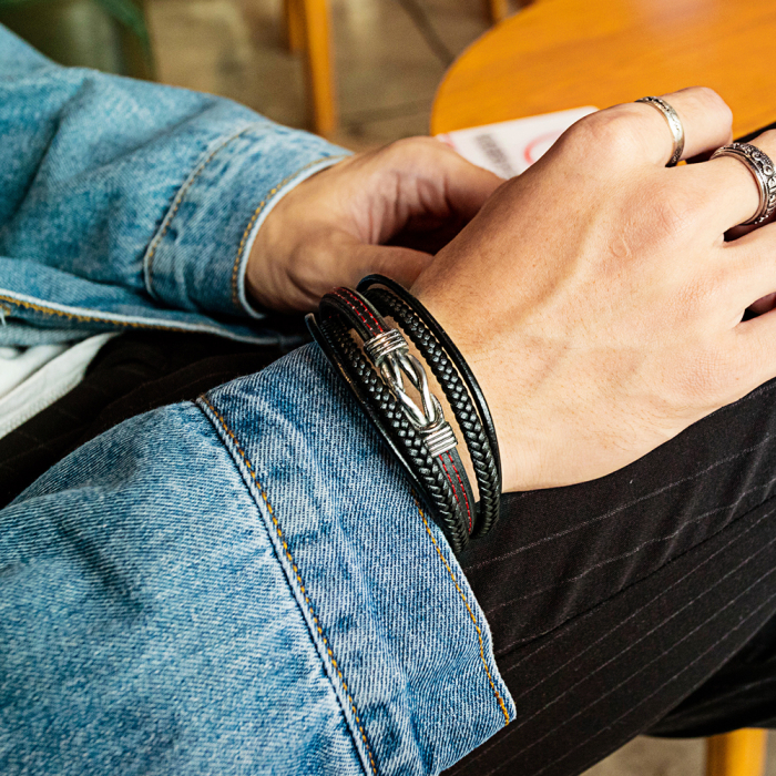 Bratara nod marinaresc din inox si piele neagra [14]