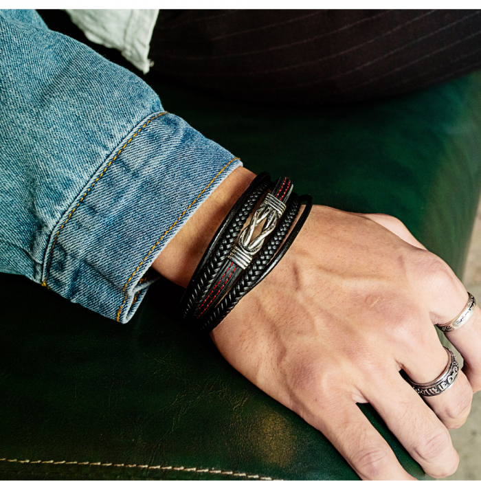 Bratara nod marinaresc din inox si piele neagra [11]