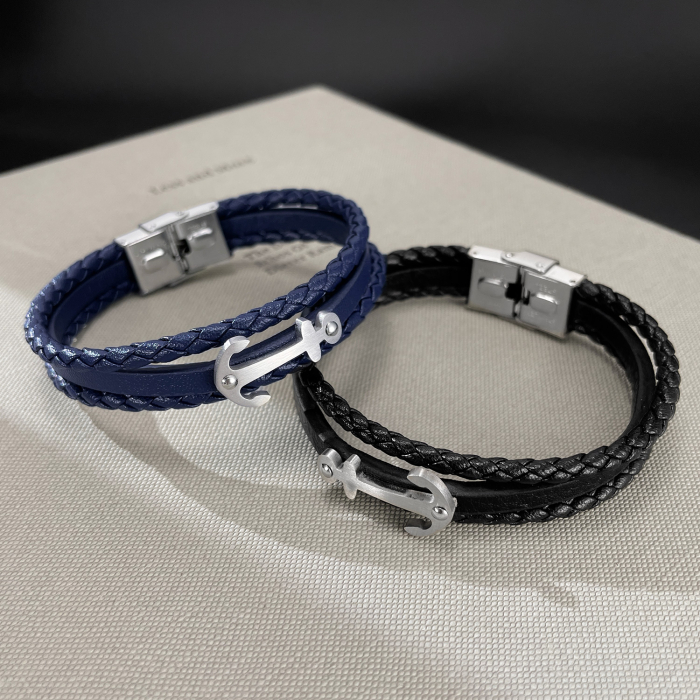 Bratara piele bleumarin cu ancora din inox – Simbol al stabilitatii si increderii [4]