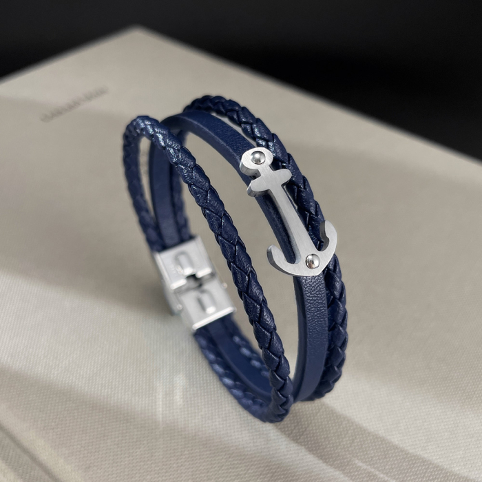 Bratara piele bleumarin cu ancora din inox – Simbol al stabilitatii si increderii [3]