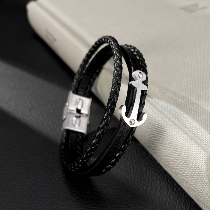 Bratara piele bleumarin cu ancora din inox – Simbol al stabilitatii si increderii [9]