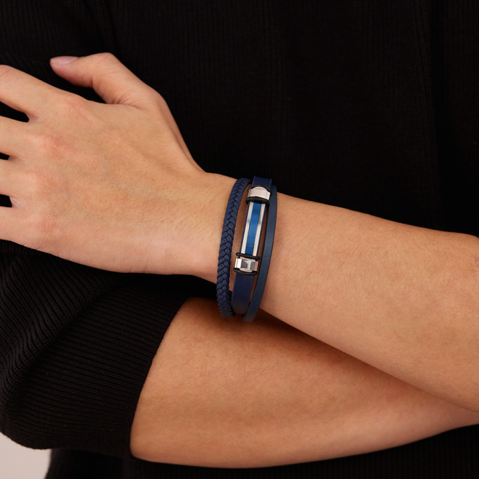 Bratara piele bleumarin si placuta inox cu insertie albastra – Eleganta moderna si rafinament masculin [2]