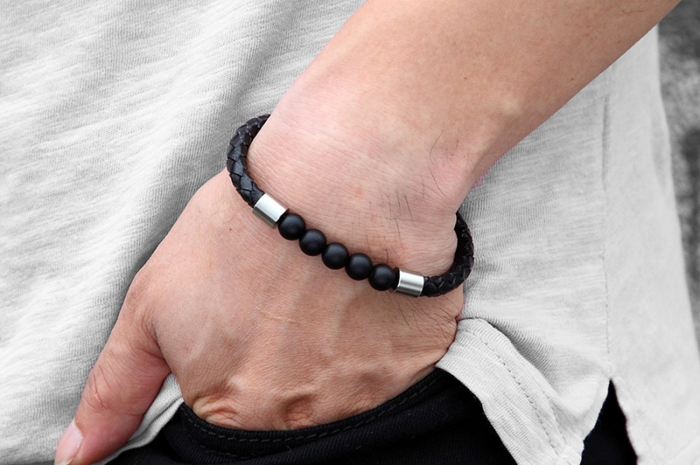 Bratara piele naturala si inox cu Onix [4]