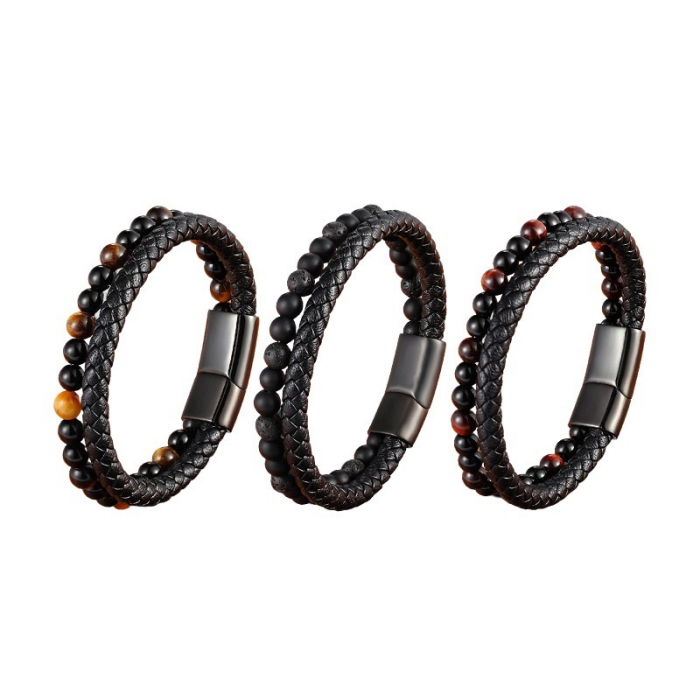 Bratara piele naturala cu Ochi de Tigru si inchizatoare din inox negru [2]