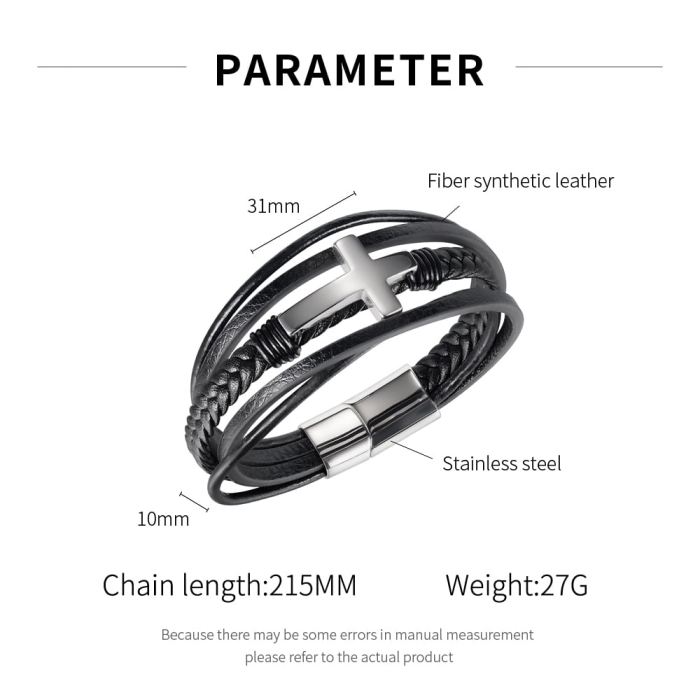 Bratara piele naturala impletita si cruce din inox [8]