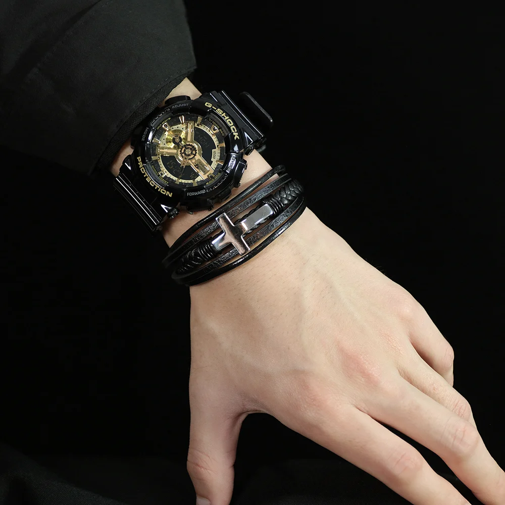 Bratara piele naturala impletita si cruce din inox [12]