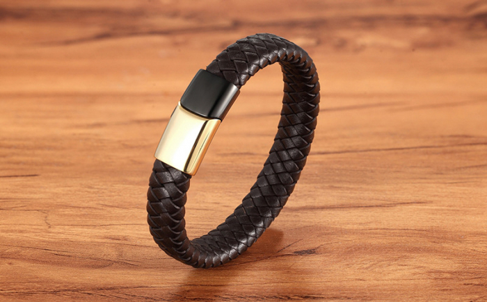 Bratara piele naturala maron si inox Duo Snake [5]