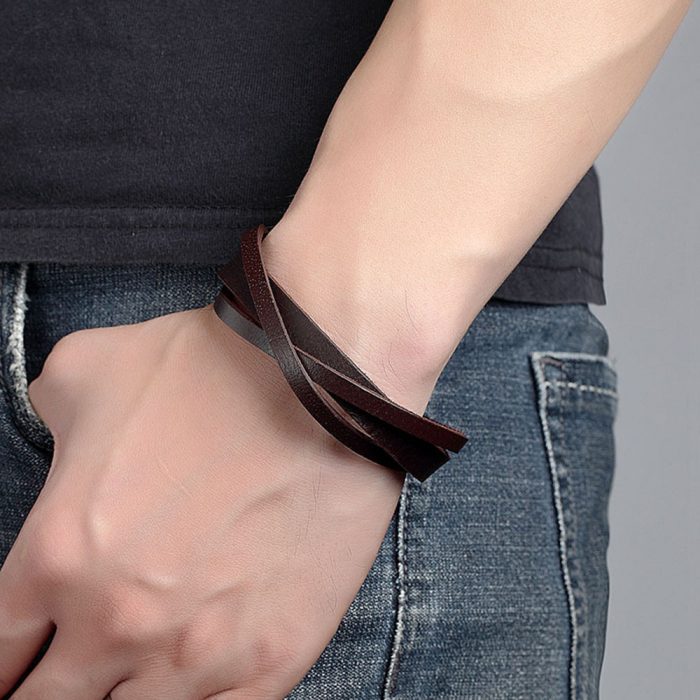 Bratara piele naturala neagra cu inchizatoare din inox [3]