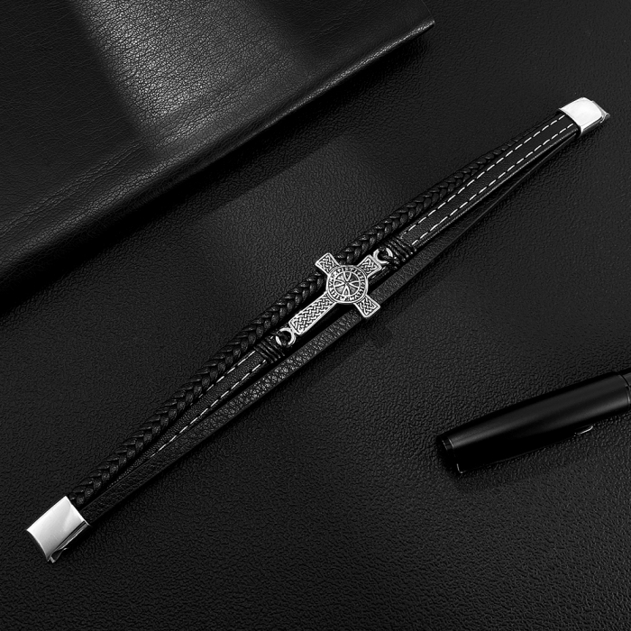 Bratara piele neagra cu cruce celtica din inox – Simbol al credintei si al fortei interioare [6]