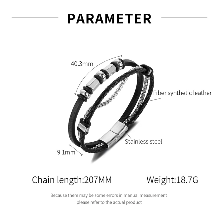 Bratara piele neagra cu lant inox si elemente metalice – Stil modern masculin [7]