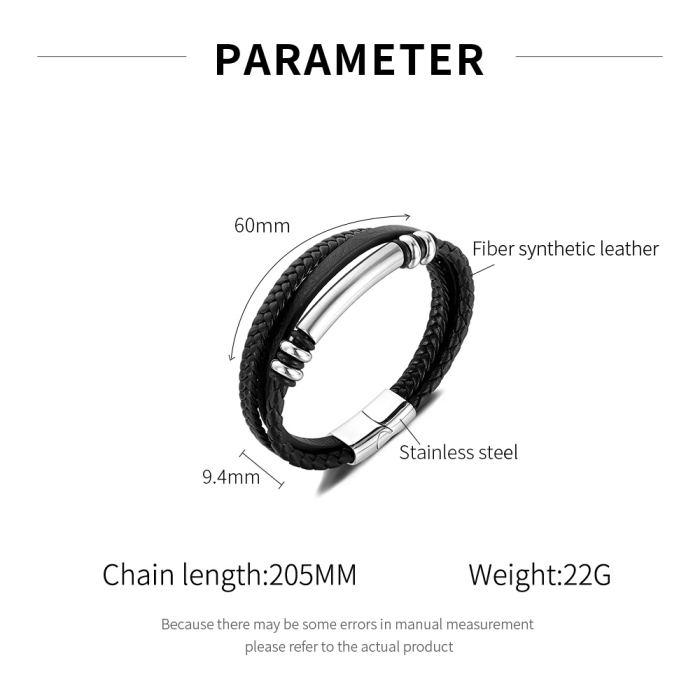 Bratara piele neagra cu placuta inox si detalii metalice – Design rafinat masculin [11]