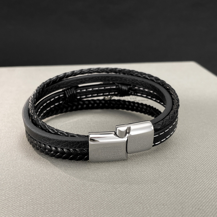 Bratara piele neagra cu sarpe din inox – Simbol al puterii si renasterii [8]
