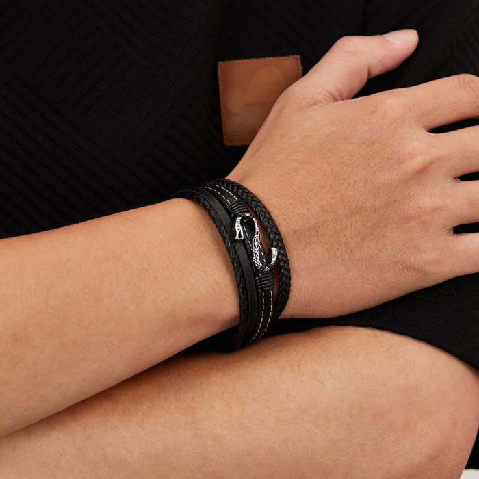 Bratara piele neagra cu sarpe din inox – Simbol al puterii si renasterii [14]
