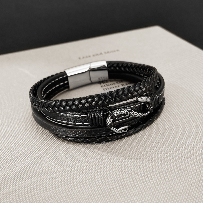 Bratara piele neagra cu sarpe din inox – Simbol al puterii si renasterii [13]
