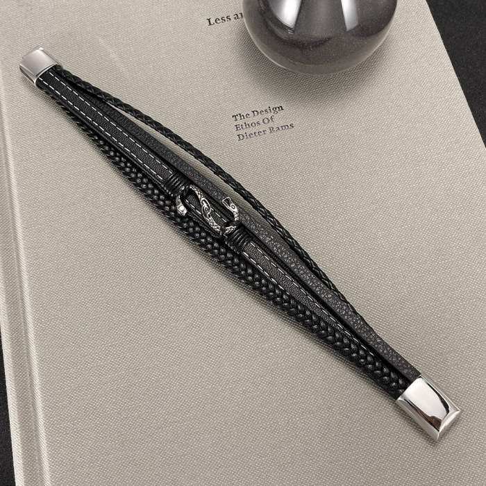 Bratara piele neagra cu sarpe din inox – Simbol al puterii si renasterii [7]