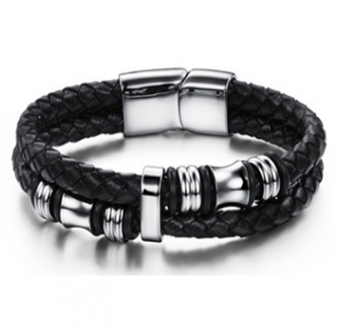 Bratara piele naturala cu elemente si inchizatoare din inox [9]