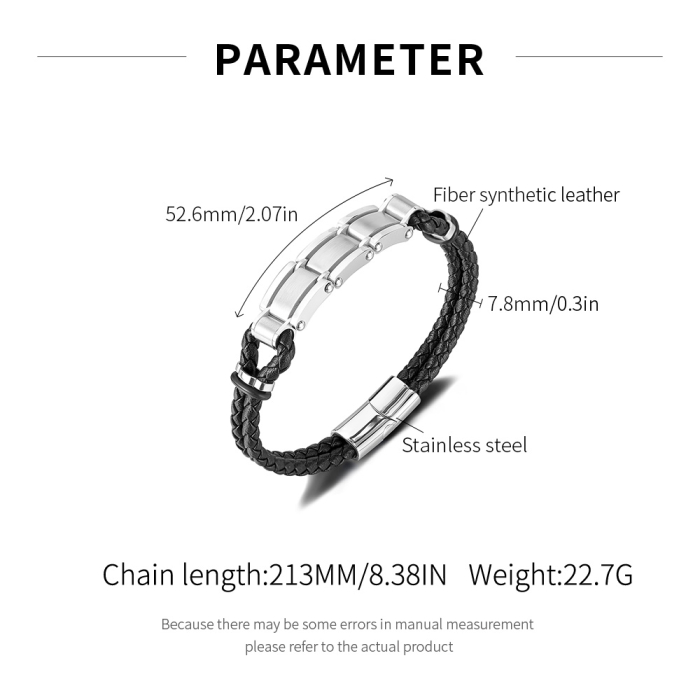 Brățară piele neagră împletită cu segmente metalice din inox – Echilibru între forță și rafinament [8]