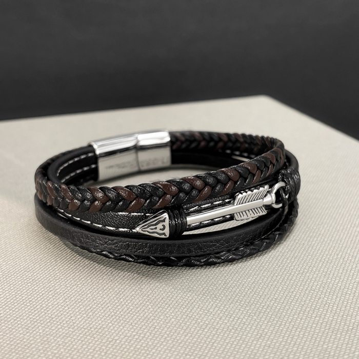Bratara piele neagra si maro cu sageata din inox – Simbol al directiei si determinarii [14]