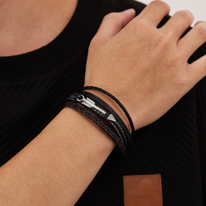 Bratara piele neagra si maro cu sageata din inox – Simbol al directiei si determinarii [4]