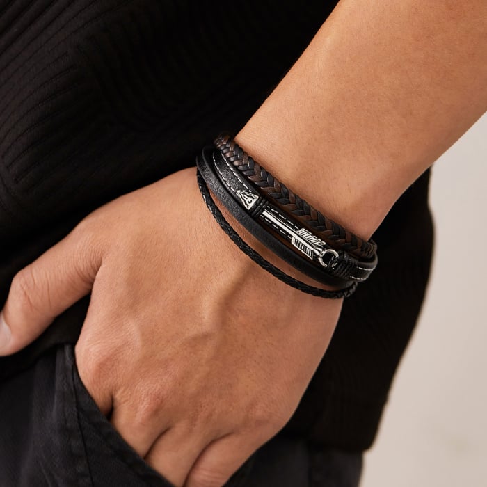 Bratara piele neagra si maro cu sageata din inox – Simbol al directiei si determinarii [13]