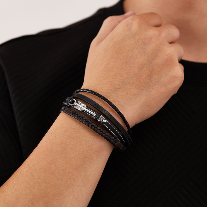 Bratara piele neagra si maro cu sageata din inox – Simbol al directiei si determinarii [7]