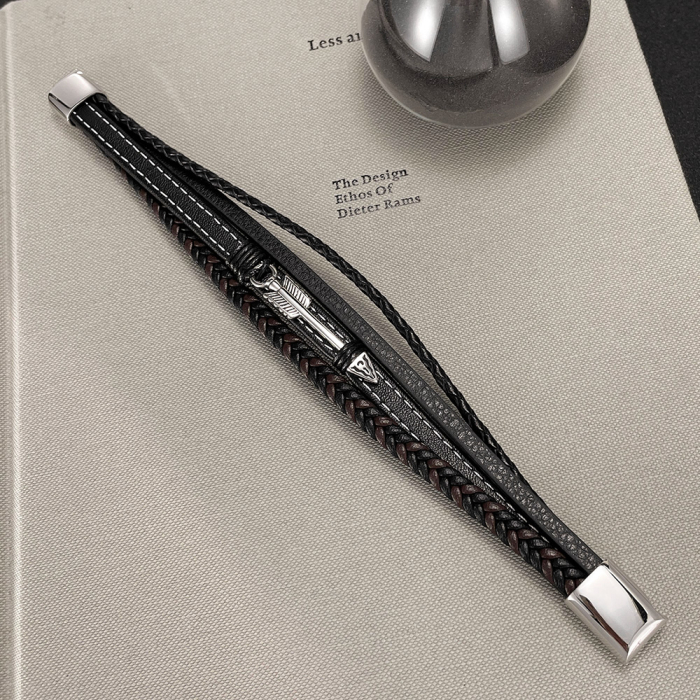 Bratara piele neagra si maro cu sageata din inox – Simbol al directiei si determinarii [6]