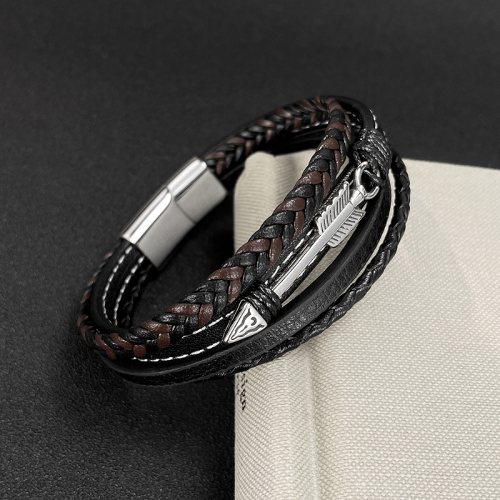 Bratara piele neagra si maro cu sageata din inox – Simbol al directiei si determinarii [3]