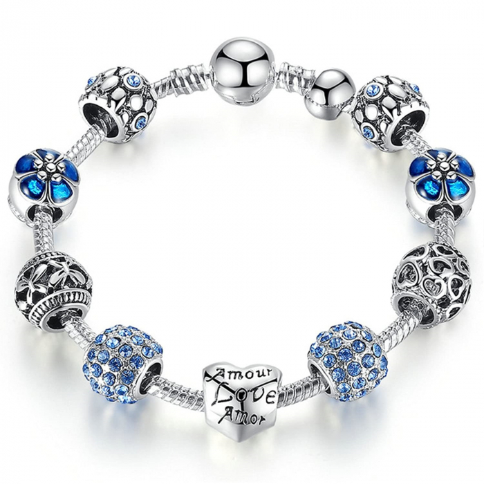 Bratara fantezie BeSpecial BSTF0002 placata cu argint, cu talismane albastre [6]