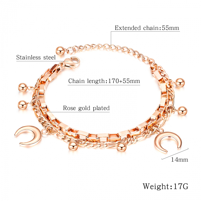 Bratara reglabila dubla din inox cu semiluna si bilute [7]