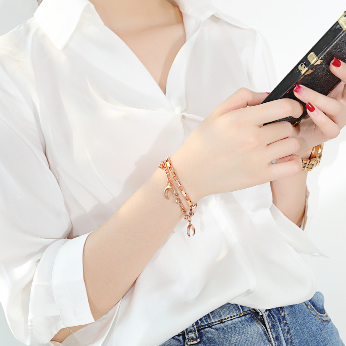 Bratara reglabila dubla din inox cu semiluna si bilute [8]