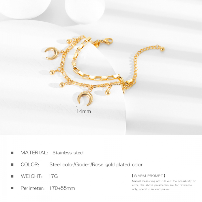 Bratara reglabila dubla din inox cu semiluna si bilute [2]