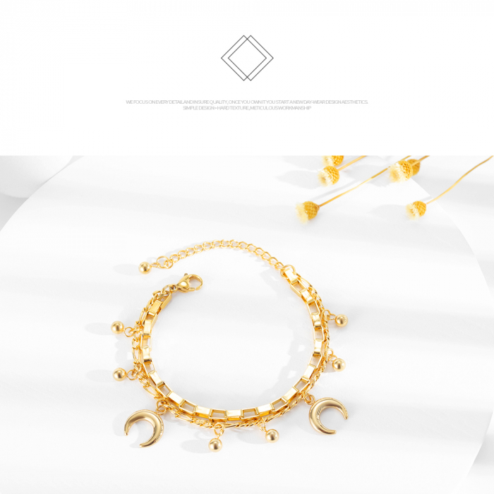 Bratara reglabila dubla din inox cu semiluna si bilute [4]