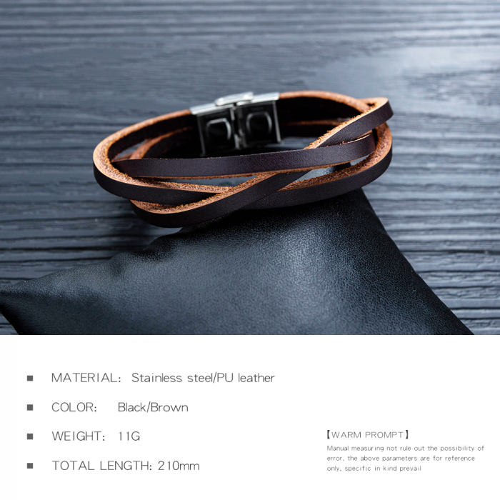 Bratara neagra Simplicity tripla din piele si inox [9]