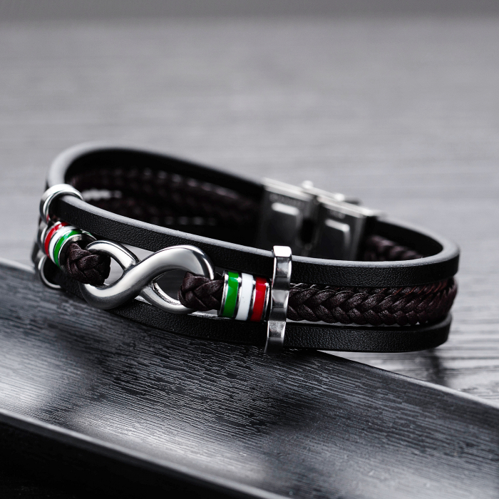 Bratara tripla din piele si inox cu cruce si drapelul Italiei [5]