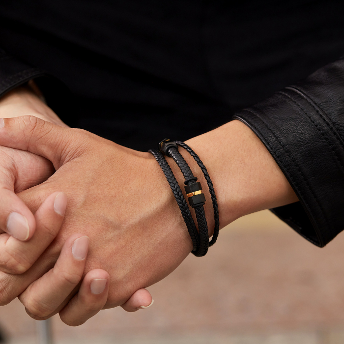 Bratara tripla inox si piele impletita [5]