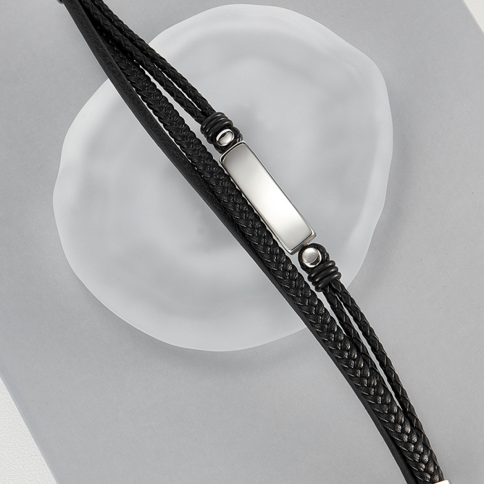 Bratara tripla inox si piele impletita [7]