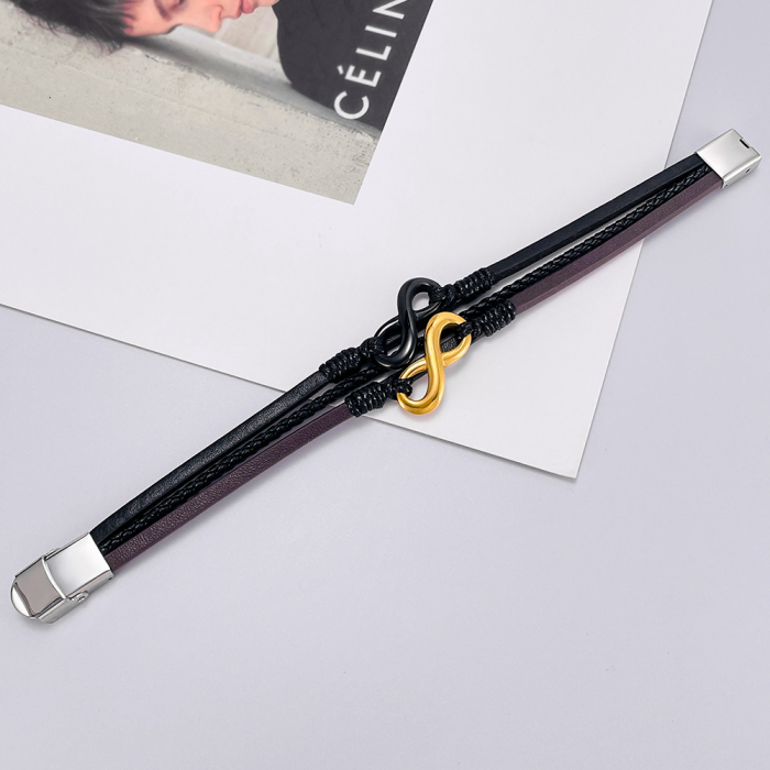 Bratara tripla inox si piele Infinity [3]