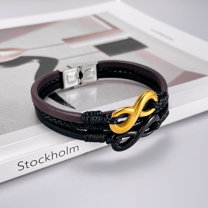 Bratara tripla inox si piele Infinity [12]