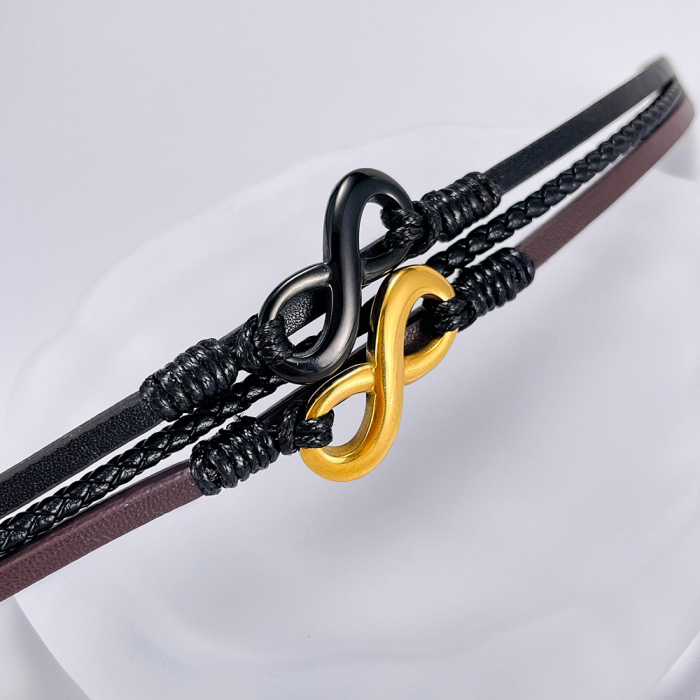 Bratara tripla inox si piele Infinity [5]