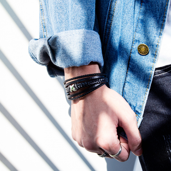 Bratara X Factor din inox si piele neagra [12]