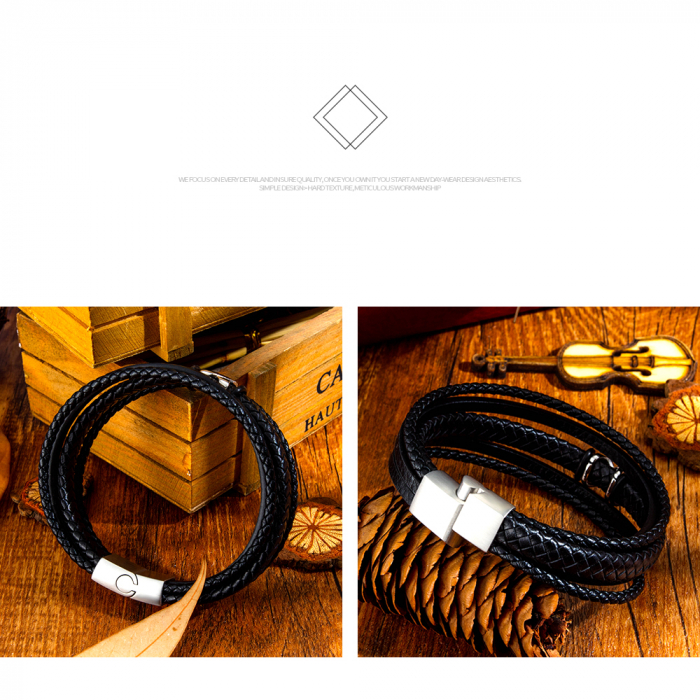 Bratara X Factor din inox si piele neagra [11]