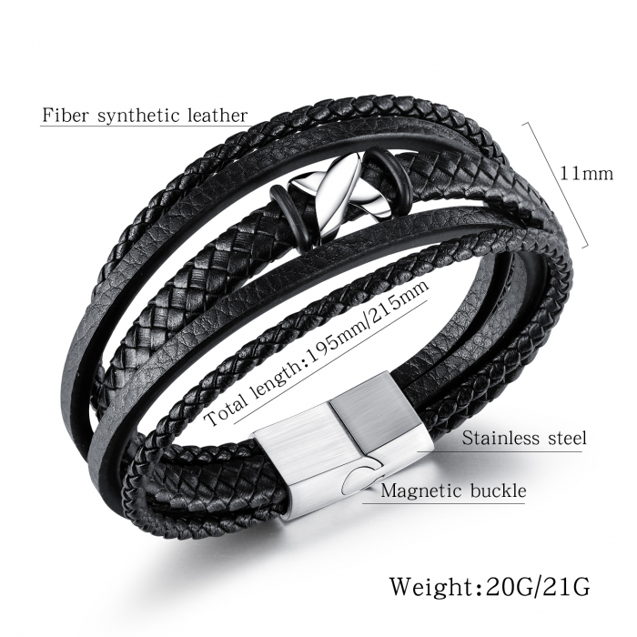 Bratara X Factor din inox si piele neagra [6]