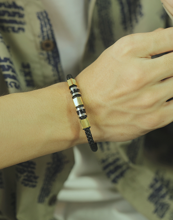 Bratara Young din inox si piele neagra [2]