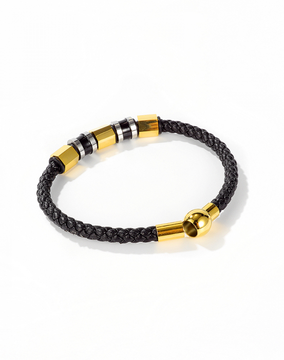 Bratara Young din inox si piele neagra [5]