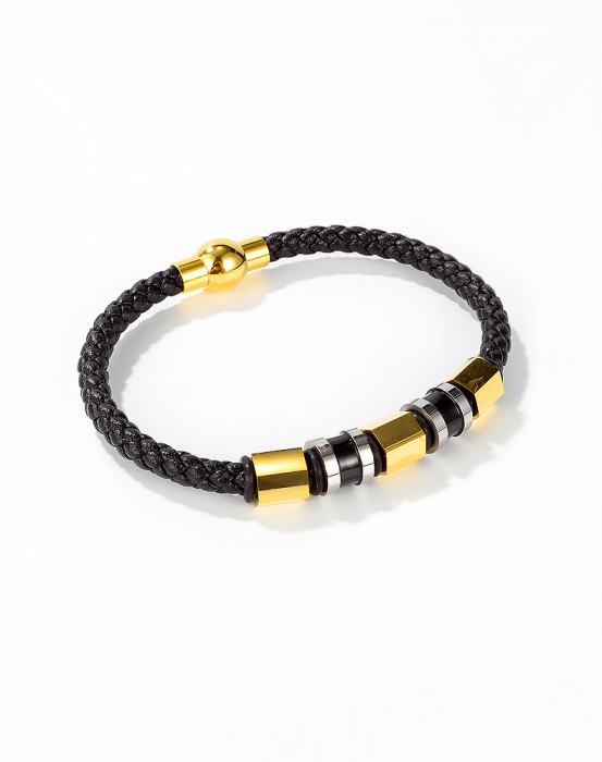 Bratara Young din inox si piele neagra [3]