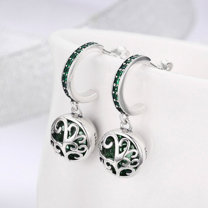 Cercei argint 925 cu copacul vietii, cristale si zirconii verzi - Be Nature  EST0015 [3]