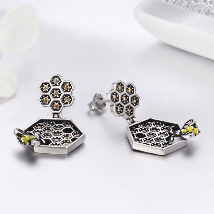 Cercei argint 925 cu fagure si albinute - Be Nature EST0017 [4]