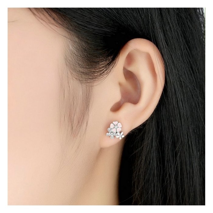 Cercei argint 925 cu floricele si zirconii albe - Be Nature EST0001 [4]