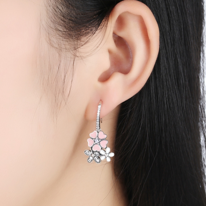 Cercei argint 925 cu floricele si zirconii albe - Be Nature EST0003 [7]